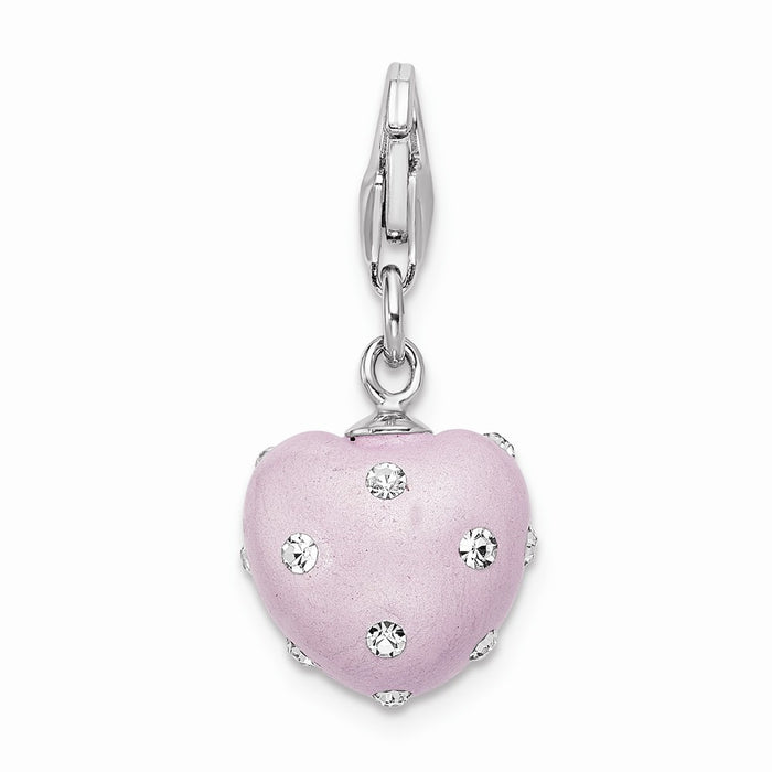 Million Charms 925 Sterling Silver Rhodium-Plated Click-On Purple Ferido & Stellux Crystal Heart Charm