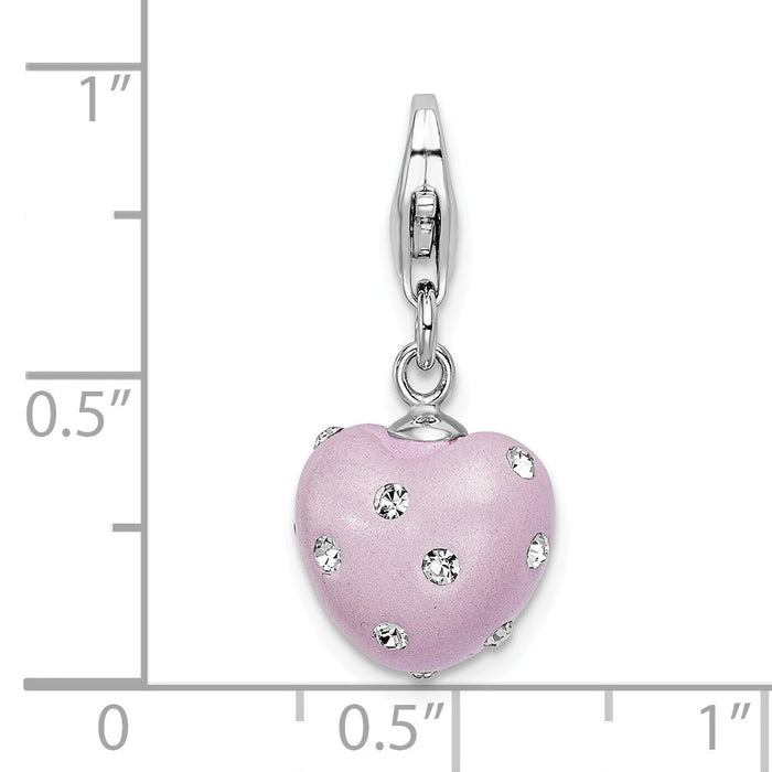 Million Charms 925 Sterling Silver Rhodium-Plated Click-On Purple Ferido & Stellux Crystal Heart Charm