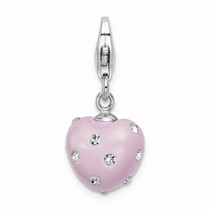 Million Charms 925 Sterling Silver Rhodium-Plated Click-On Purple Ferido & Stellux Crystal Heart Charm