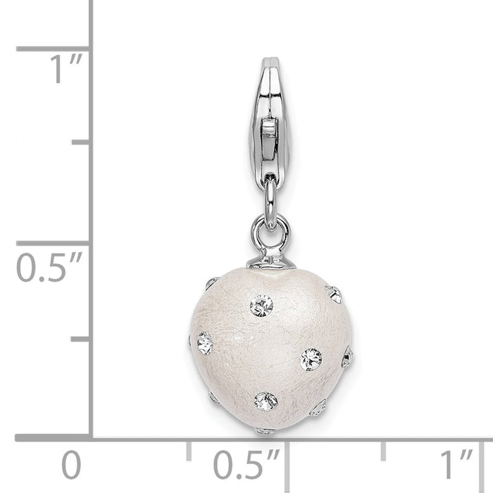 Million Charms 925 Sterling Silver Rhodium-Plated Click-On White Ferido & Stellux Crystal Heart Charm