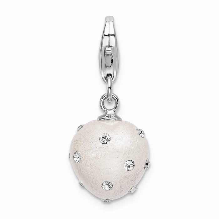 Million Charms 925 Sterling Silver Rhodium-Plated Click-On White Ferido & Stellux Crystal Heart Charm