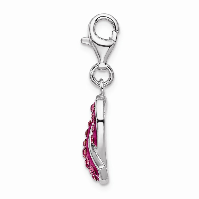 Million Charms 925 Sterling Silver Rhodium-Plated Click-On Stellux Crystal Pink Awareness Charm