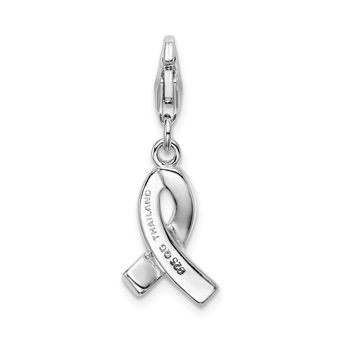 Million Charms 925 Sterling Silver Rhodium-Plated Click-On Stellux Crystal Pink Awareness Charm