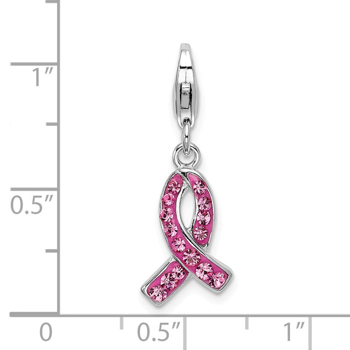 Million Charms 925 Sterling Silver Rhodium-Plated Click-On Stellux Crystal Pink Awareness Charm