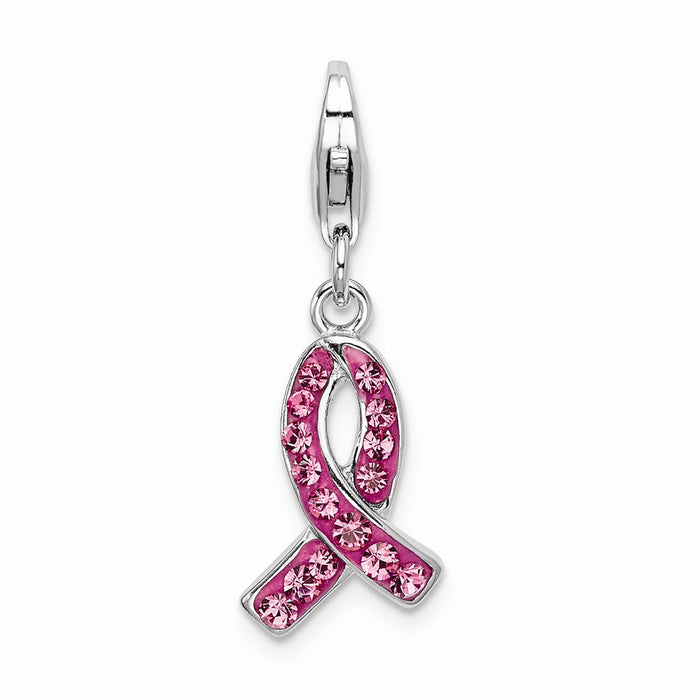 Million Charms 925 Sterling Silver Rhodium-Plated Click-On Stellux Crystal Pink Awareness Charm