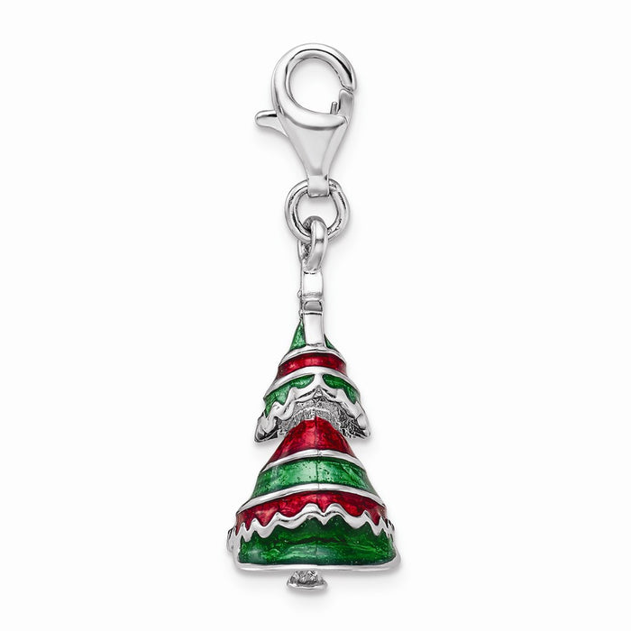 Million Charms 925 Sterling Silver With Rhodium-Plated (Cubic Zirconia) CZ Enamel Christmas Tree With Lobster Clasp Charm