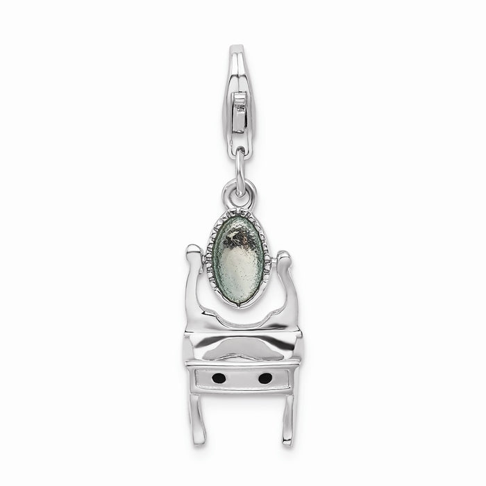 Million Charms 925 Sterling Silver Rhodium-Plated Enamel Vanity With Lobster Clasp Charm