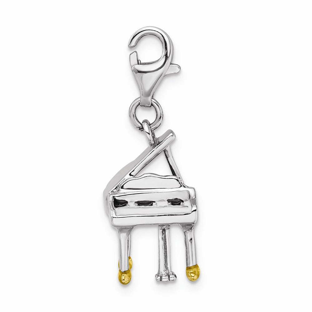 Million Charms 925 Sterling Silver With Rhodium-Plated Enamel Piano With Lobster Clasp Charm