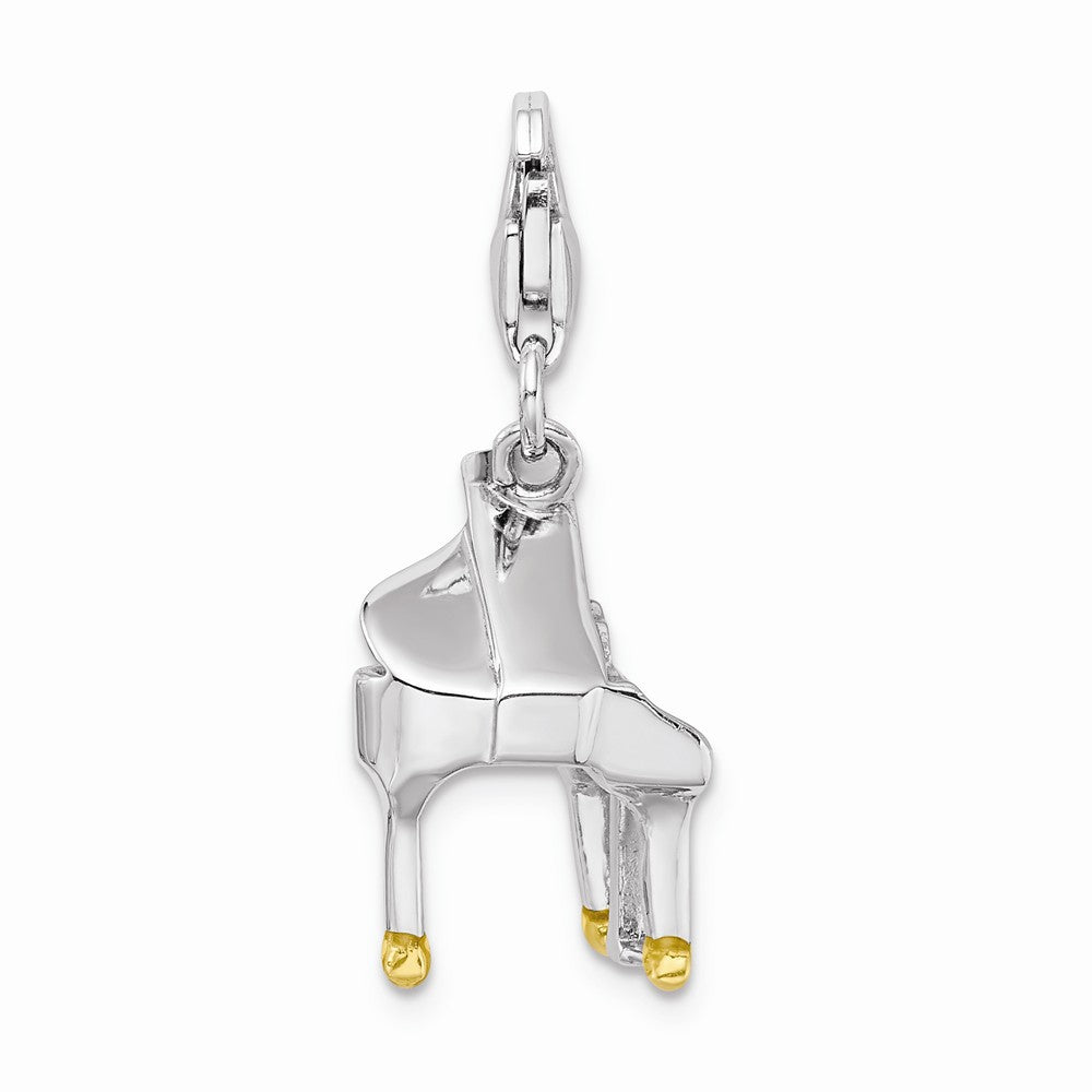 Million Charms 925 Sterling Silver With Rhodium-Plated Enamel Piano With Lobster Clasp Charm