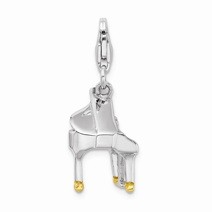 Million Charms 925 Sterling Silver With Rhodium-Plated Enamel Piano With Lobster Clasp Charm
