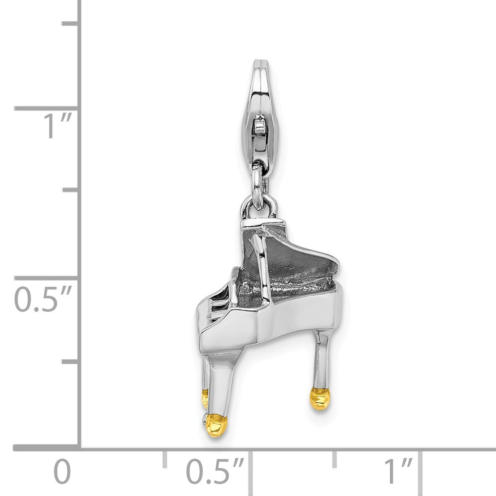 Million Charms 925 Sterling Silver With Rhodium-Plated Enamel Piano With Lobster Clasp Charm