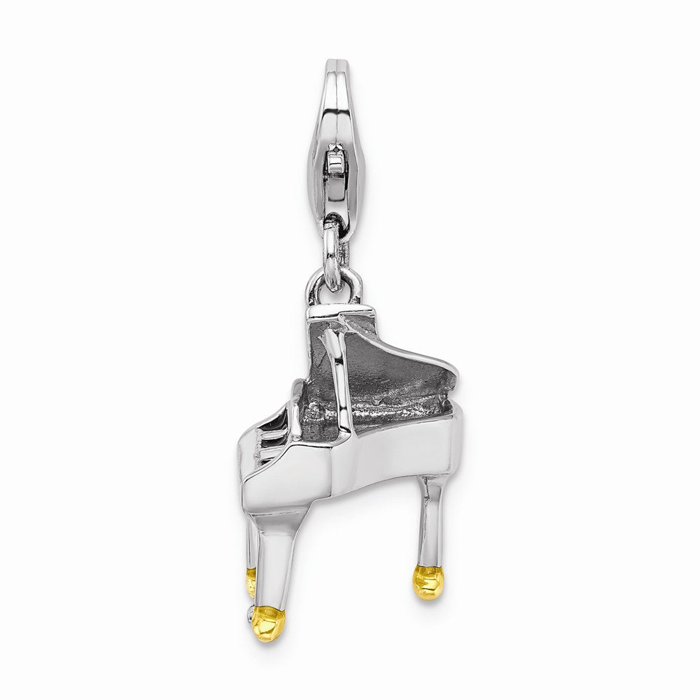 Million Charms 925 Sterling Silver With Rhodium-Plated Enamel Piano With Lobster Clasp Charm