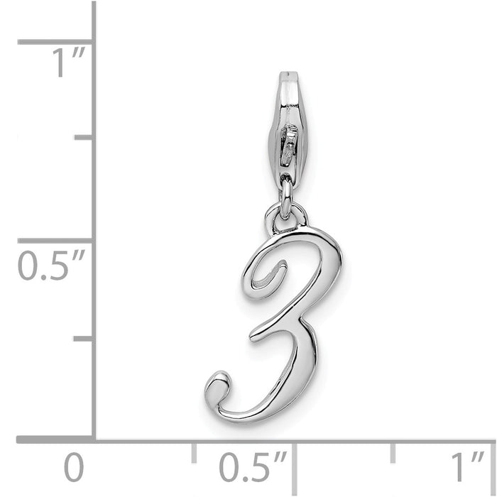 Million Charms 925 Sterling Silver Rhodium-Plated Number 3 With Lobster Clasp Charm