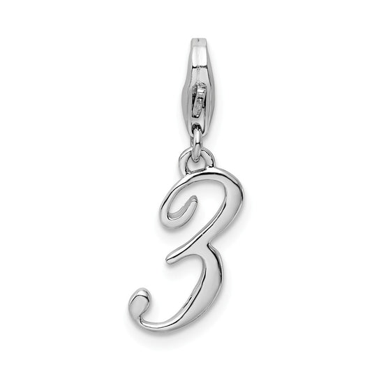Million Charms 925 Sterling Silver Rhodium-Plated Number 3 With Lobster Clasp Charm