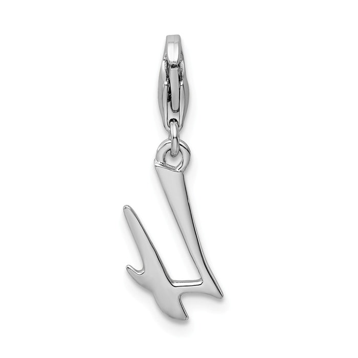 Million Charms 925 Sterling Silver Rhodium-Plated Number 4 With Lobster Clasp Charm