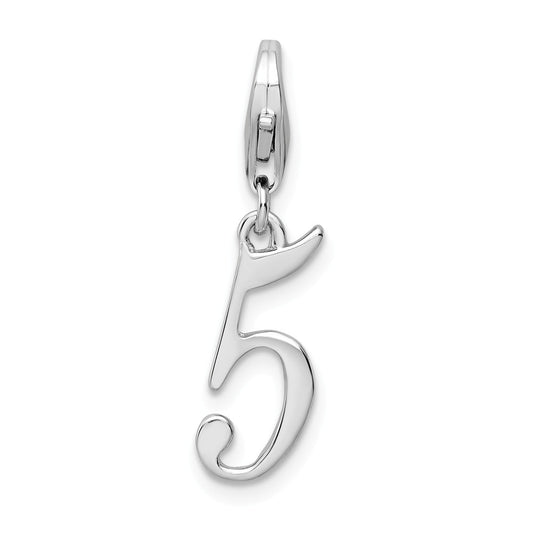 Million Charms 925 Sterling Silver Rhodium-Plated Number 5 With Lobster Clasp Charm