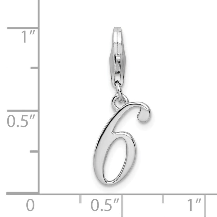 Million Charms 925 Sterling Silver Rhodium-Plated Number 6 With Lobster Clasp Charm