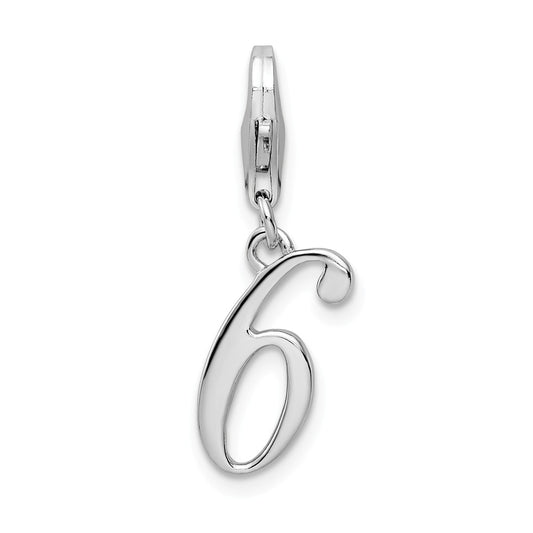 Million Charms 925 Sterling Silver Rhodium-Plated Number 6 With Lobster Clasp Charm