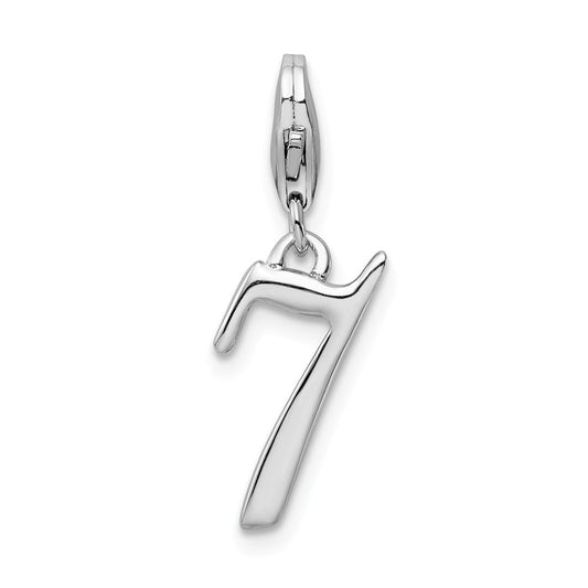 Million Charms 925 Sterling Silver Rhodium-Plated Number 7 With Lobster Clasp Charm