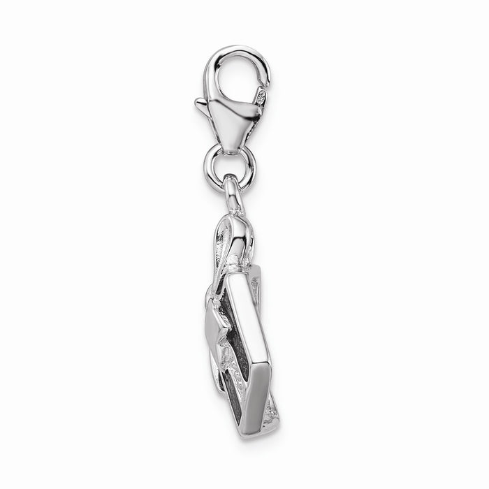 Million Charms 925 Sterling Silver Rhodium-Plated Red Enameled Present With Lobster Clasp Charm