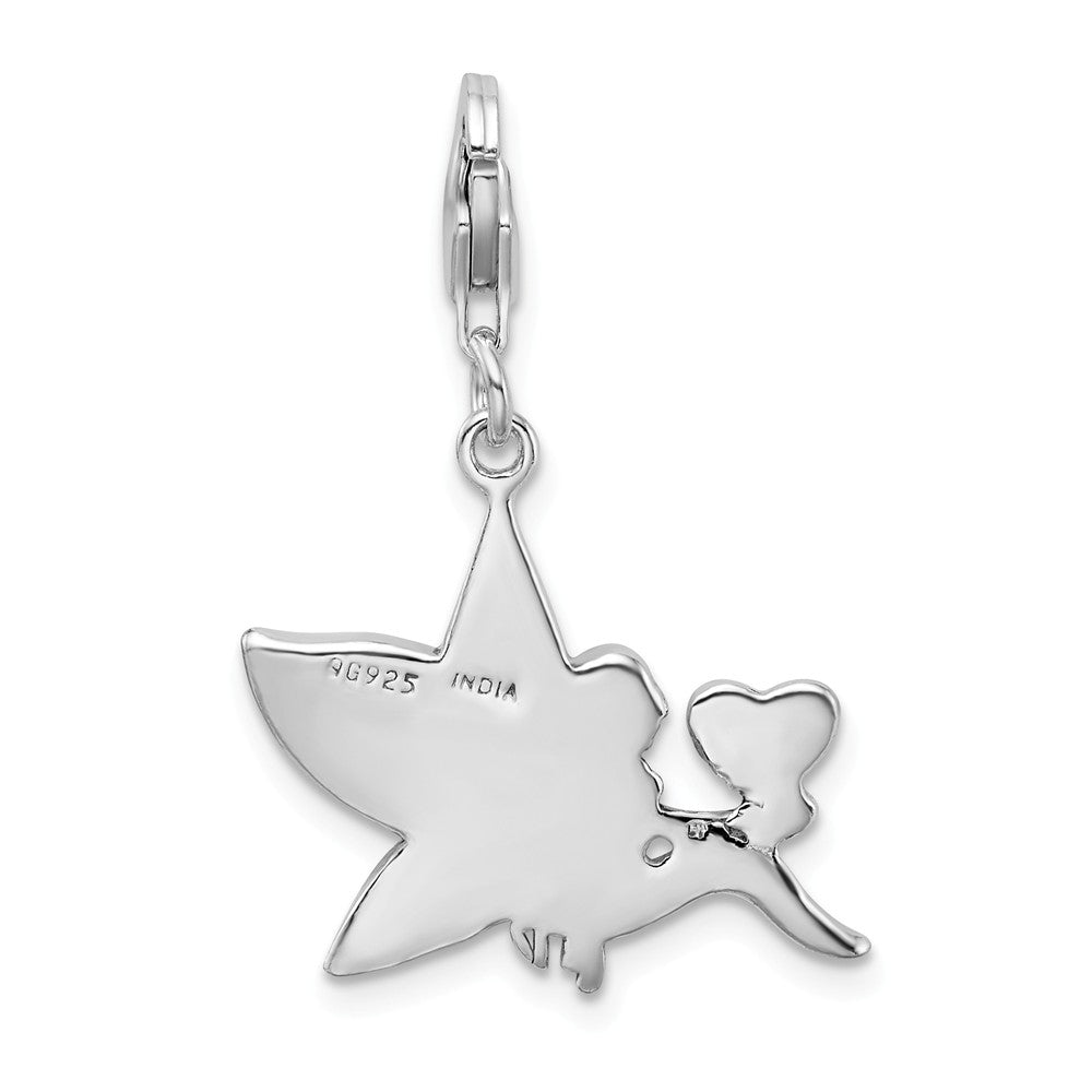 Million Charms 925 Sterling Silver With Rhodium-Plated Enameled Fairy With Heart With Lobster Clasp Charm