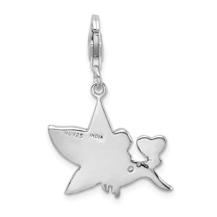 Million Charms 925 Sterling Silver With Rhodium-Plated Enameled Fairy With Heart With Lobster Clasp Charm