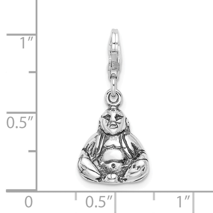 Million Charms 925 Sterling Silver 3-D Antiqued Buddha With Lobster Clasp Charm