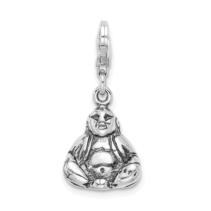 Million Charms 925 Sterling Silver 3-D Antiqued Buddha With Lobster Clasp Charm