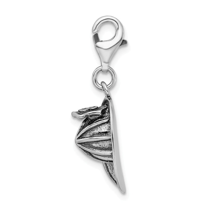 Million Charms 925 Sterling Silver 3-D Antiqued Firemans Hat With Lobster Clasp Charm