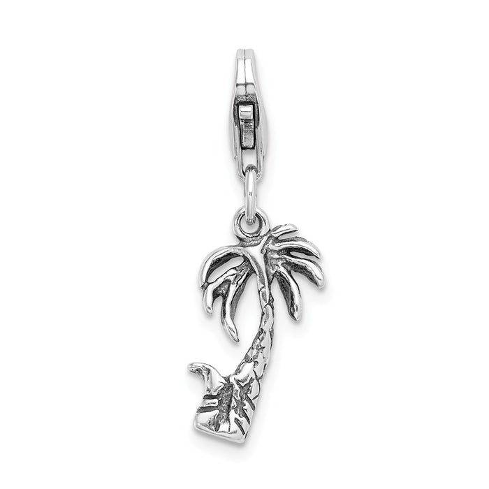 Million Charms 925 Sterling Silver 3-D Antiqued Palm Tree With Lobster Clasp Charm