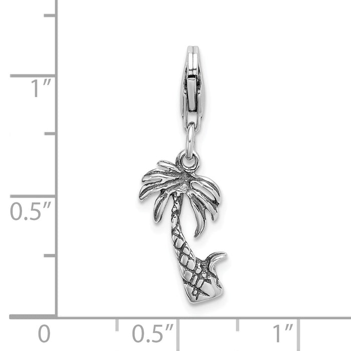 Million Charms 925 Sterling Silver 3-D Antiqued Palm Tree With Lobster Clasp Charm