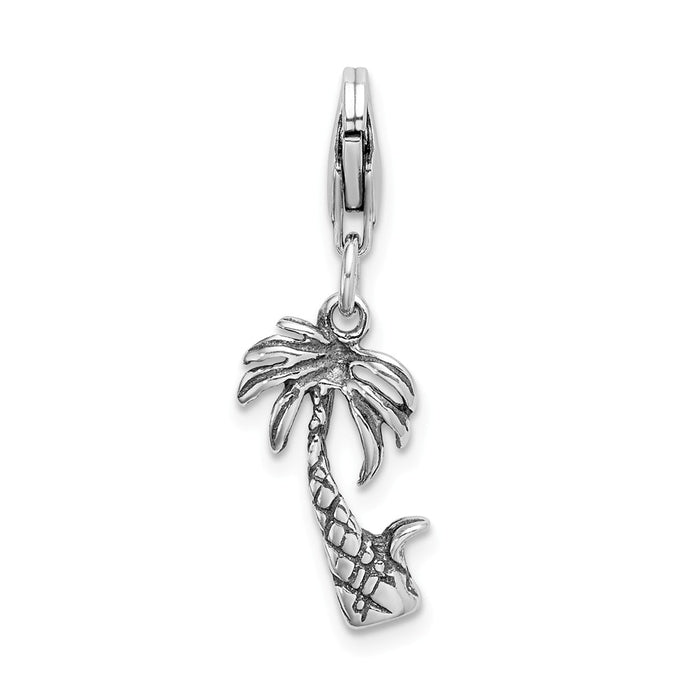 Million Charms 925 Sterling Silver 3-D Antiqued Palm Tree With Lobster Clasp Charm