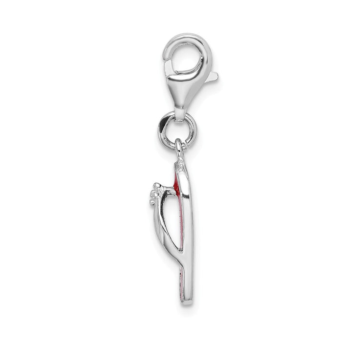 Million Charms 925 Sterling Silver With Rhodium-Plated Red Enameled Sandal With Pear Lock Clasp Charm