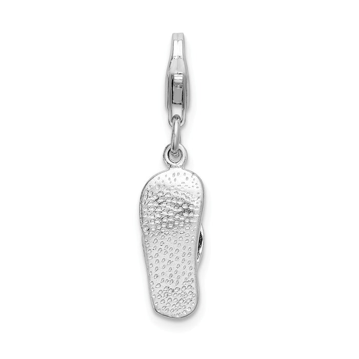 Million Charms 925 Sterling Silver With Rhodium-Plated Red Enameled Sandal With Pear Lock Clasp Charm