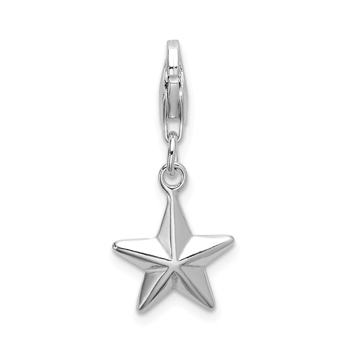 Million Charms 925 Sterling Silver With Rhodium-Plated 2-D Diamond-Cut Star With Lobster Clasp Charm