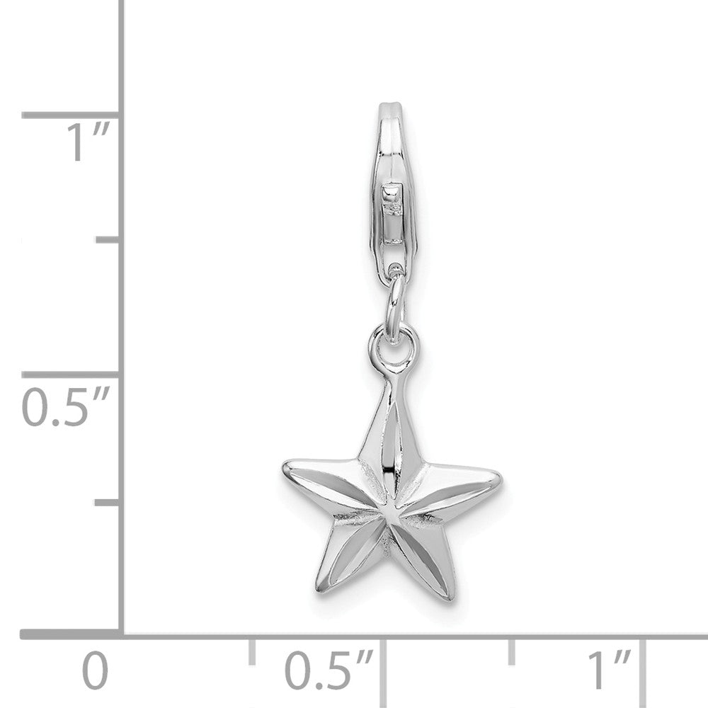 Million Charms 925 Sterling Silver With Rhodium-Plated 2-D Diamond-Cut Star With Lobster Clasp Charm