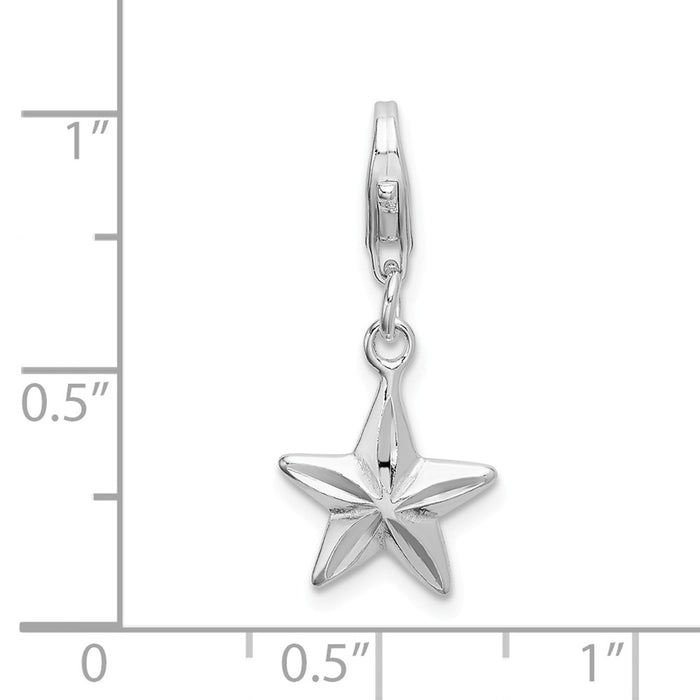 Million Charms 925 Sterling Silver With Rhodium-Plated 2-D Diamond-Cut Star With Lobster Clasp Charm