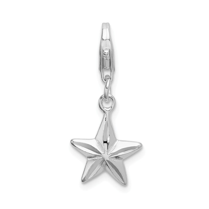 Million Charms 925 Sterling Silver With Rhodium-Plated 2-D Diamond-Cut Star With Lobster Clasp Charm