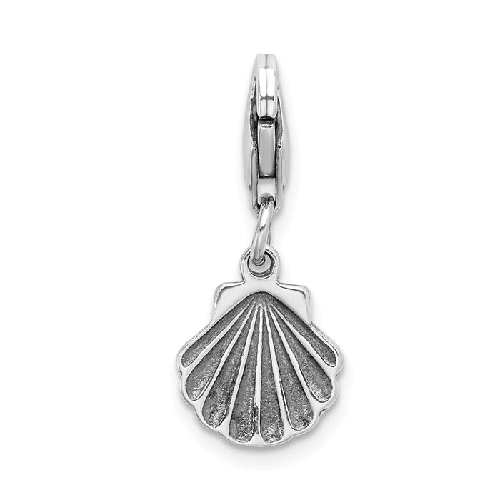 Million Charms 925 Sterling Silver Antiqued Clam Shell With Lobster Clasp Charm