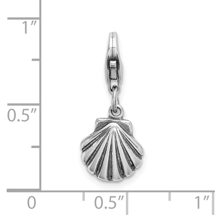 Million Charms 925 Sterling Silver Antiqued Clam Shell With Lobster Clasp Charm