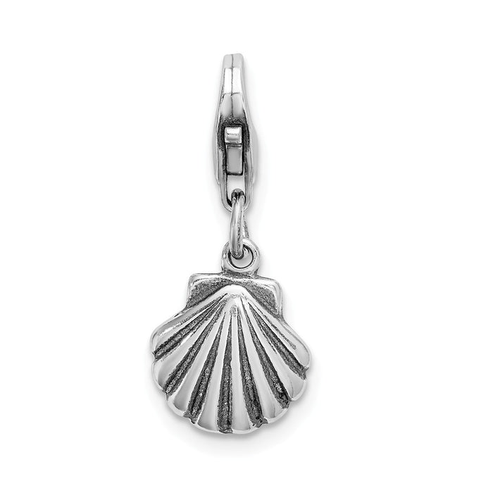 Million Charms 925 Sterling Silver Antiqued Clam Shell With Lobster Clasp Charm