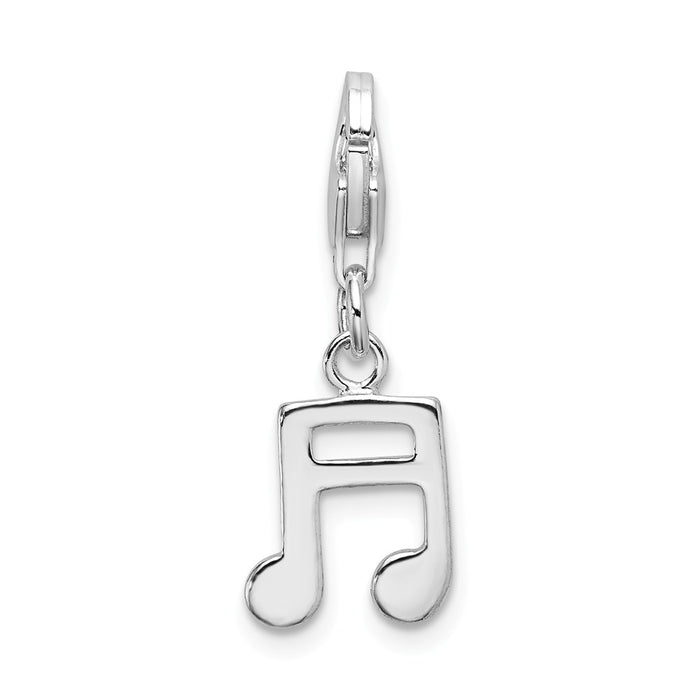 Million Charms 925 Sterling Silver With Rhodium-Plated Polished Beamed Sixteenth Note With Lobster Clasp Charm