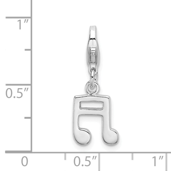 Million Charms 925 Sterling Silver With Rhodium-Plated Polished Beamed Sixteenth Note With Lobster Clasp Charm