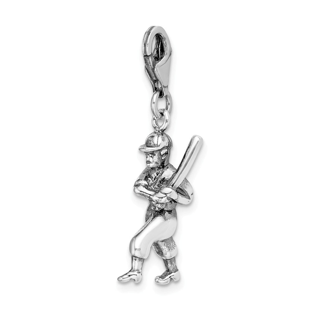 Million Charms 925 Sterling Silver 3-D Antiqued Sports Baseball Player With Lobster Clasp Charm