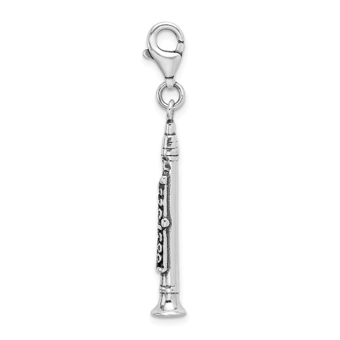 Million Charms 925 Sterling Silver 3-D Antiqued Clarinet With Lobster Clasp Charm