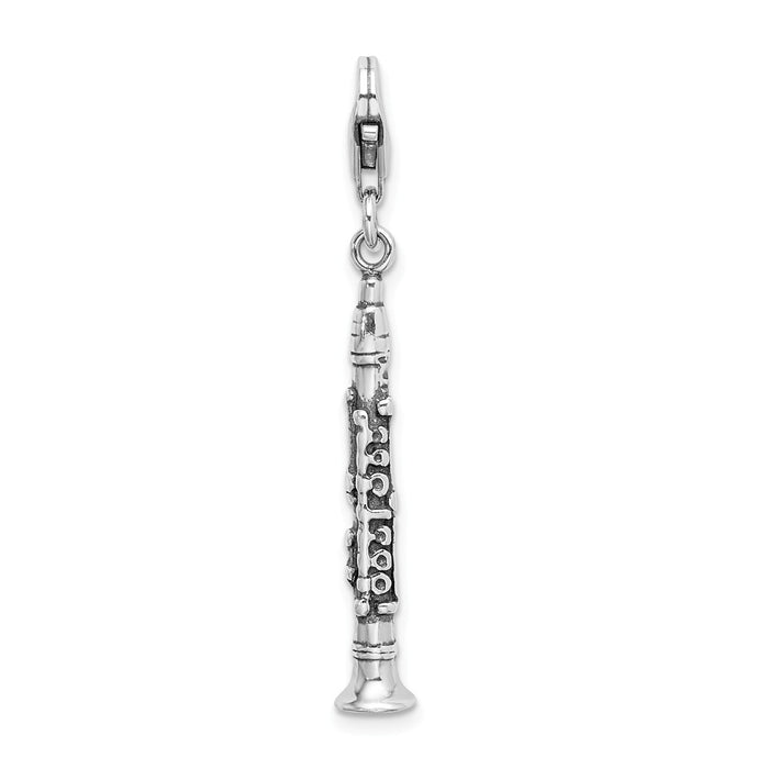 Million Charms 925 Sterling Silver 3-D Antiqued Clarinet With Lobster Clasp Charm