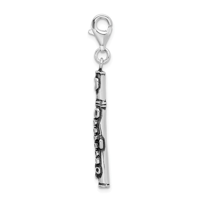 Million Charms 925 Sterling Silver 3-D Antiqued Flute With Lobster Clasp Charm