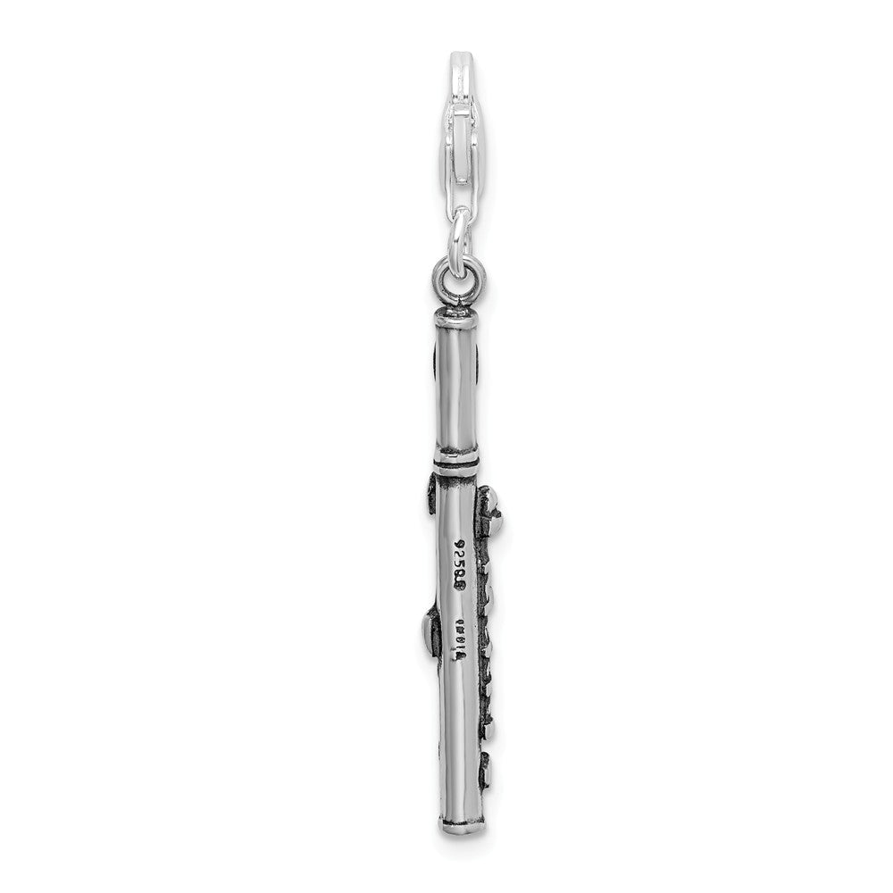 Million Charms 925 Sterling Silver 3-D Antiqued Flute With Lobster Clasp Charm