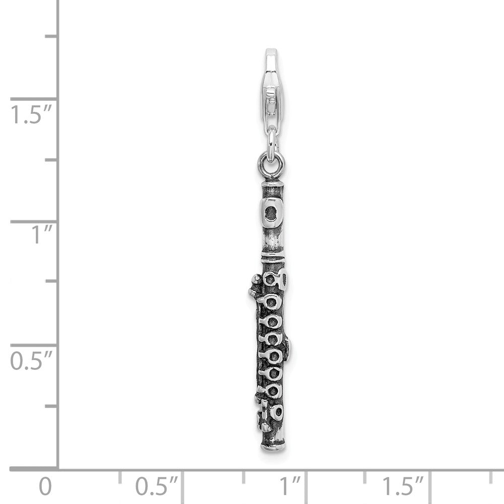 Million Charms 925 Sterling Silver 3-D Antiqued Flute With Lobster Clasp Charm