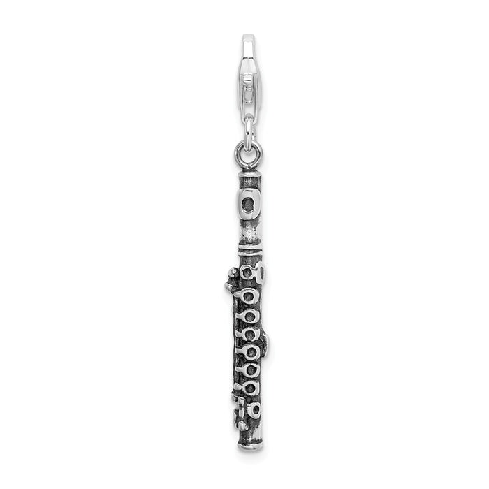Million Charms 925 Sterling Silver 3-D Antiqued Flute With Lobster Clasp Charm